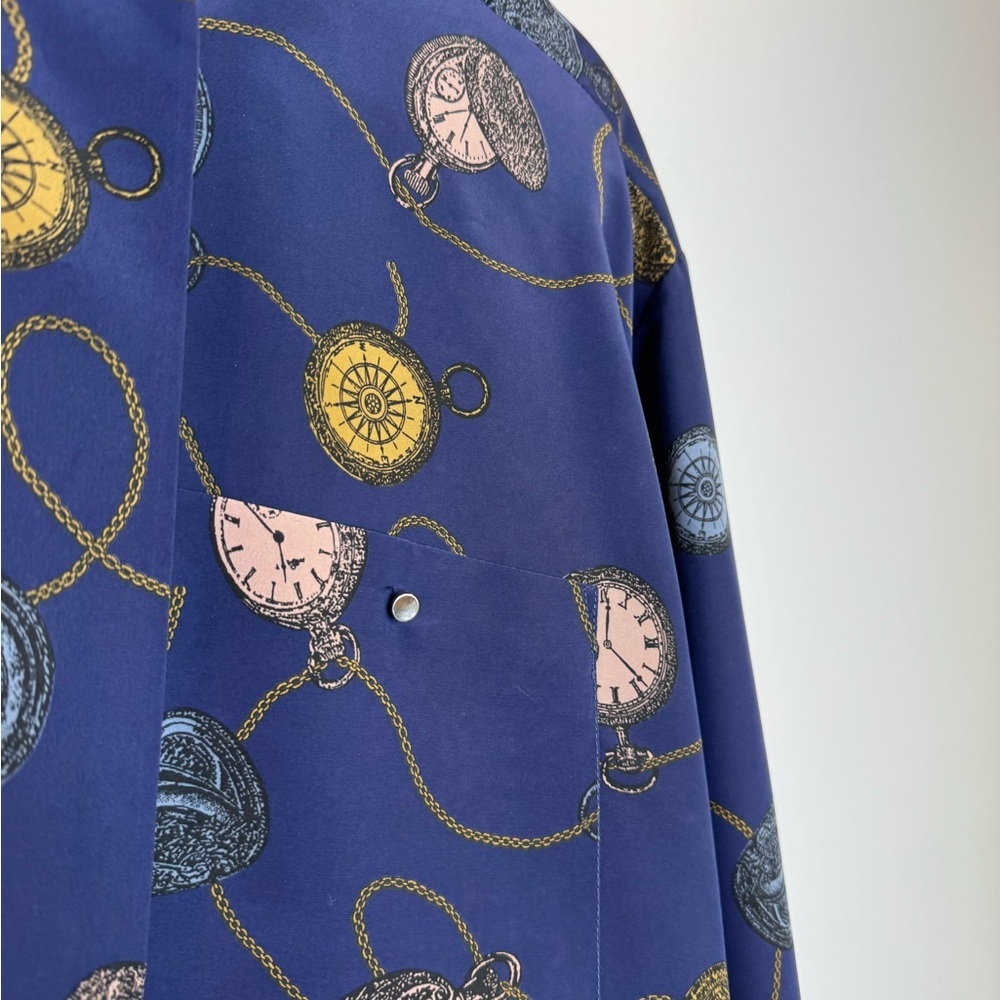 Vintage purple Button-Up Shirt with Clock Pattern novelty size 12 artsy quirky - Picture 5 of 11